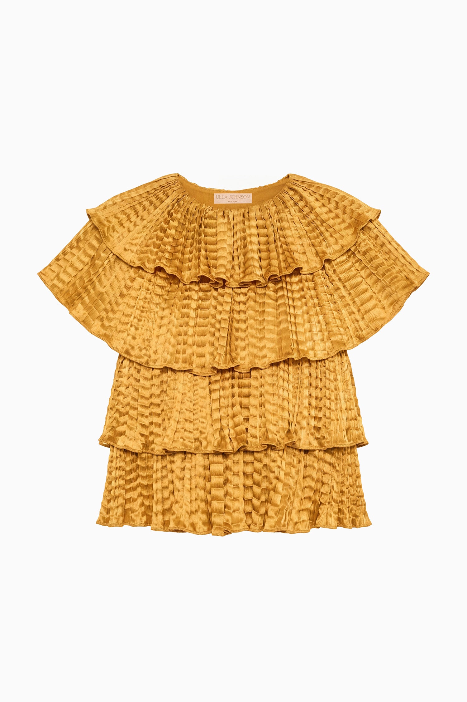 Ulla Johnson Topaz Satin Tiered Ruffle Blouse - Flat Lay, designer luxury top | Ulla Johnson