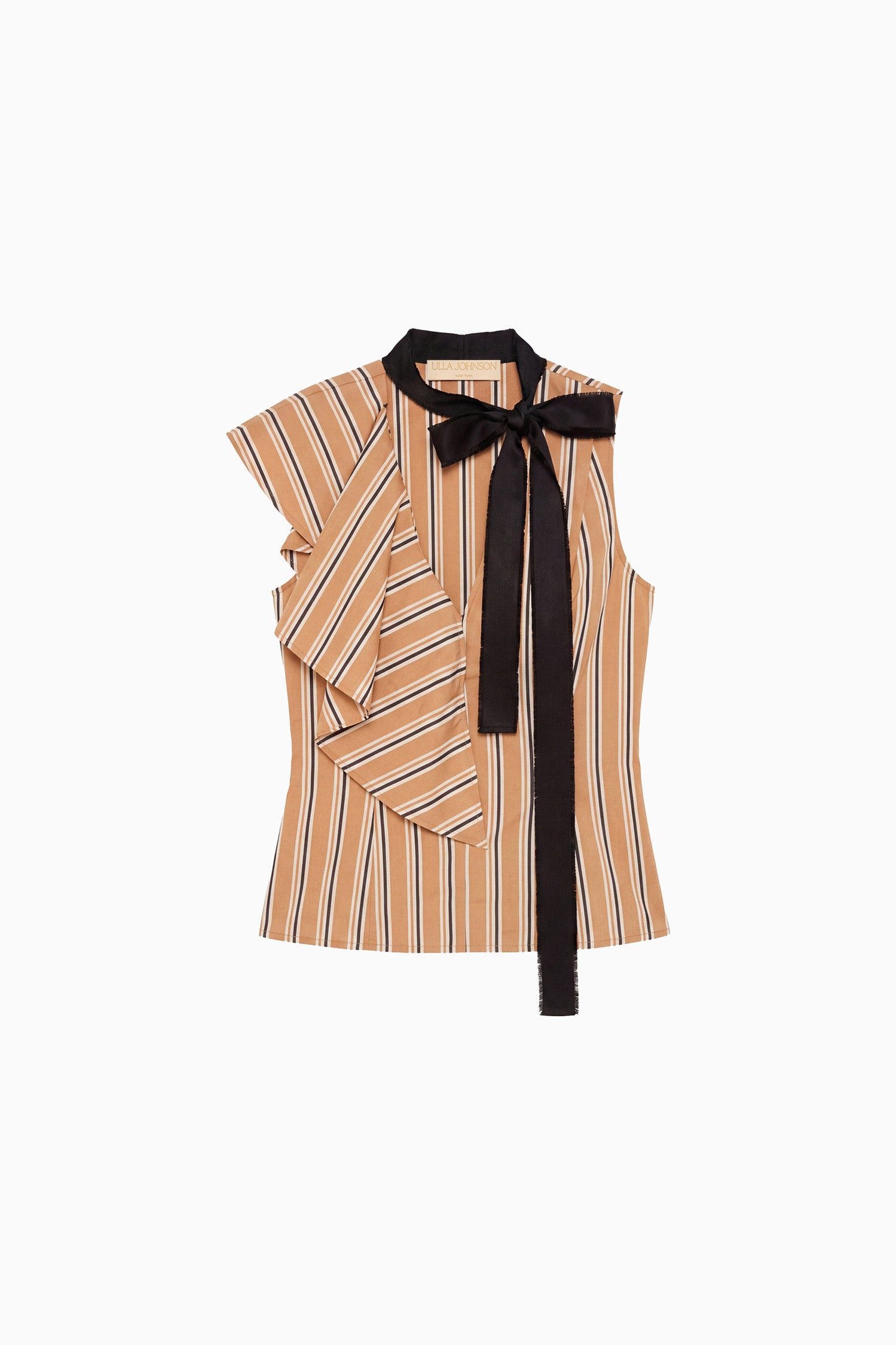 Ulla Johnson Fawn Stripe Premium Cotton Poplin Ruffle Blouse with Removable Tie - Flat Lay | Ulla Johnson