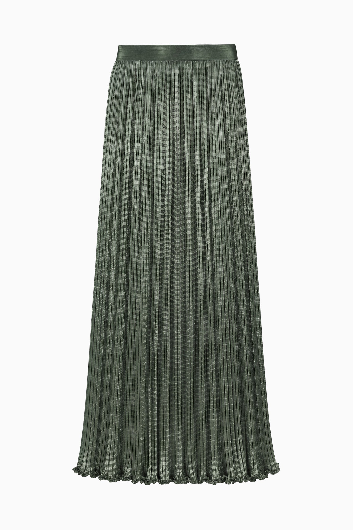 Ulla Johnson Serpentine Satin Ripple-Pleat Midi Skirt - Flat Lay, Designer High-Waist | Ulla Johnson