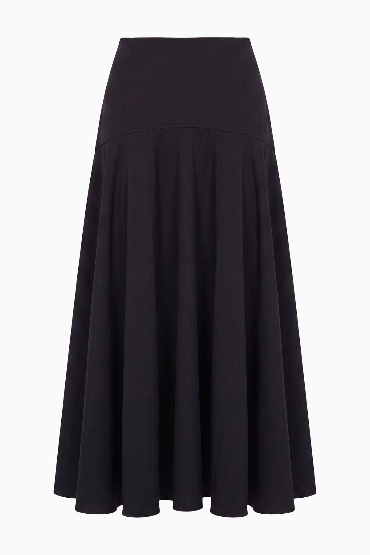 Noir Cotton Twill Flared Midi Skirt - Flat Lay, Luxury Designer | Ulla Johnson