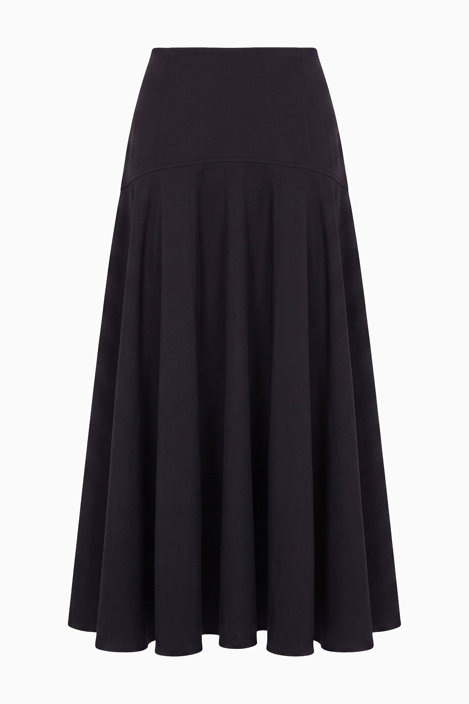 Ulla Johnson Noir Cotton Twill Flared Midi Skirt - Flat Lay, Luxury Designer | Ulla Johnson