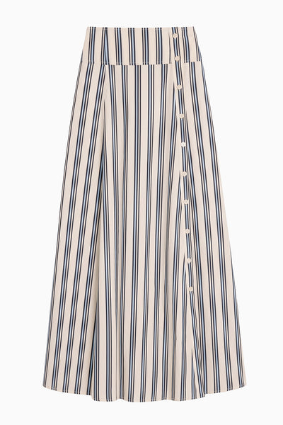 Ecru Stripe Designer Cotton Poplin Midi Skirt - Flat Lay | Ulla Johnson