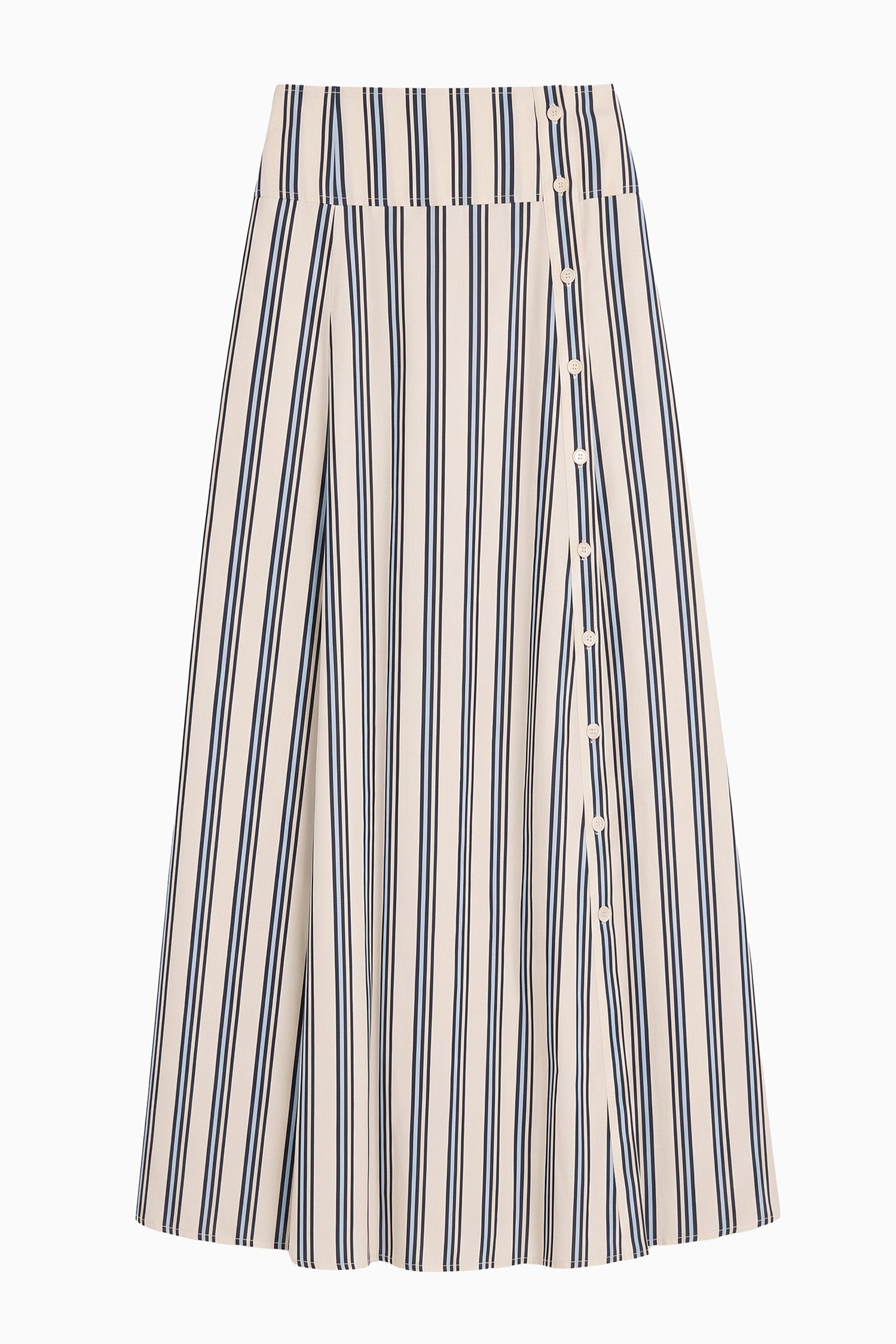 Ulla Johnson Ecru Stripe Designer Cotton Poplin Midi Skirt - Flat Lay | Ulla Johnson