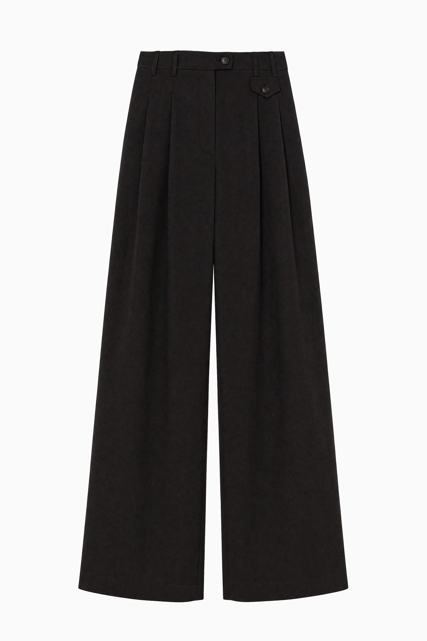 Ulla Johnson Noir Cotton Twill Wide Leg Trouser - Flat Lay, Premium Double-Pleat Trousers | Ulla Johnson