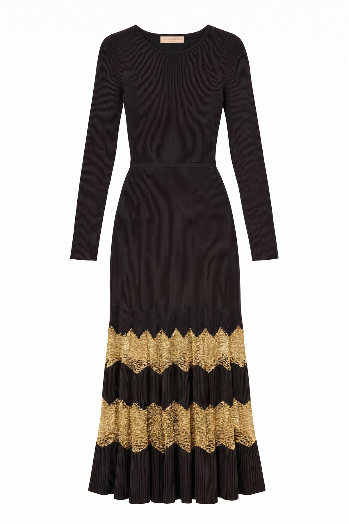 Black and Gold Lurex Knit Midi Dress - Flat Lay, Premium Long Sleeve | Ulla Johnson