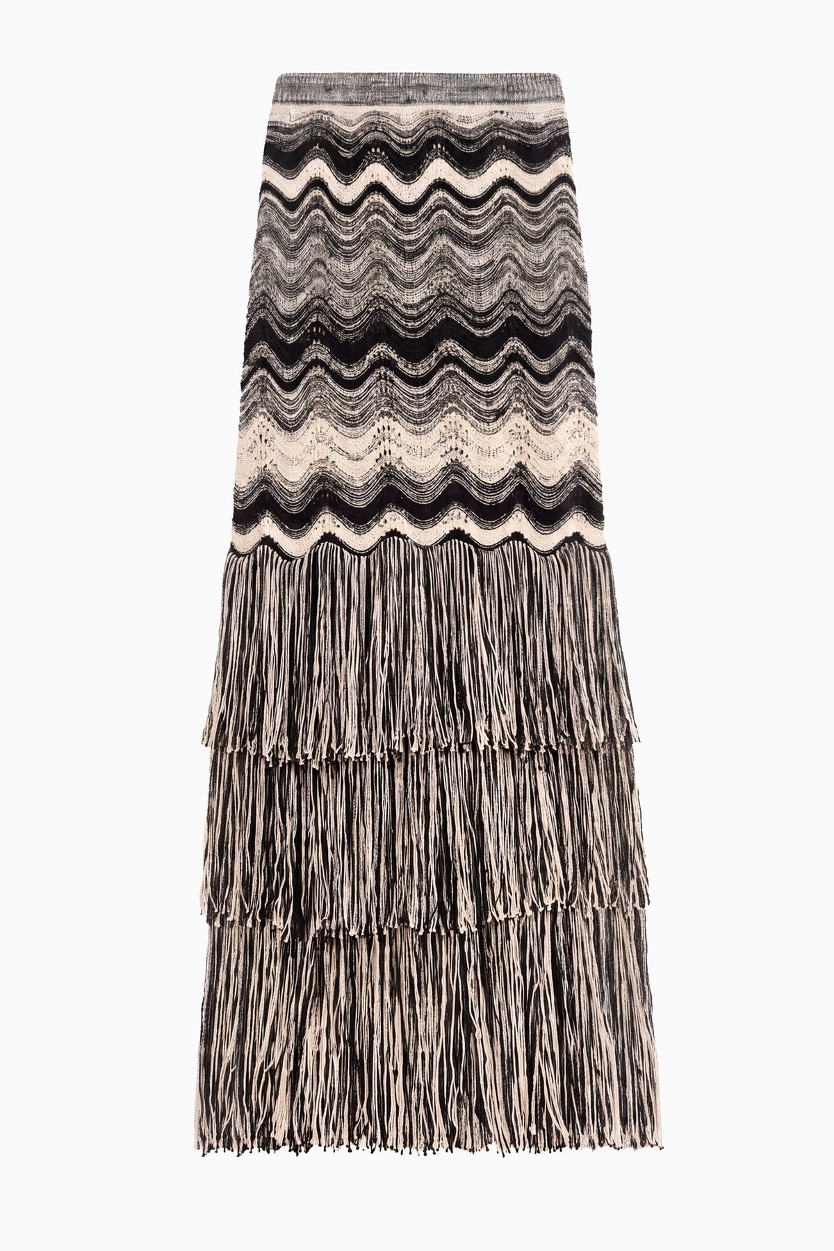 Noir/Gardenia Premium Jacquard Fringe Knit Skirt - Flat Lay | Ulla Johnson