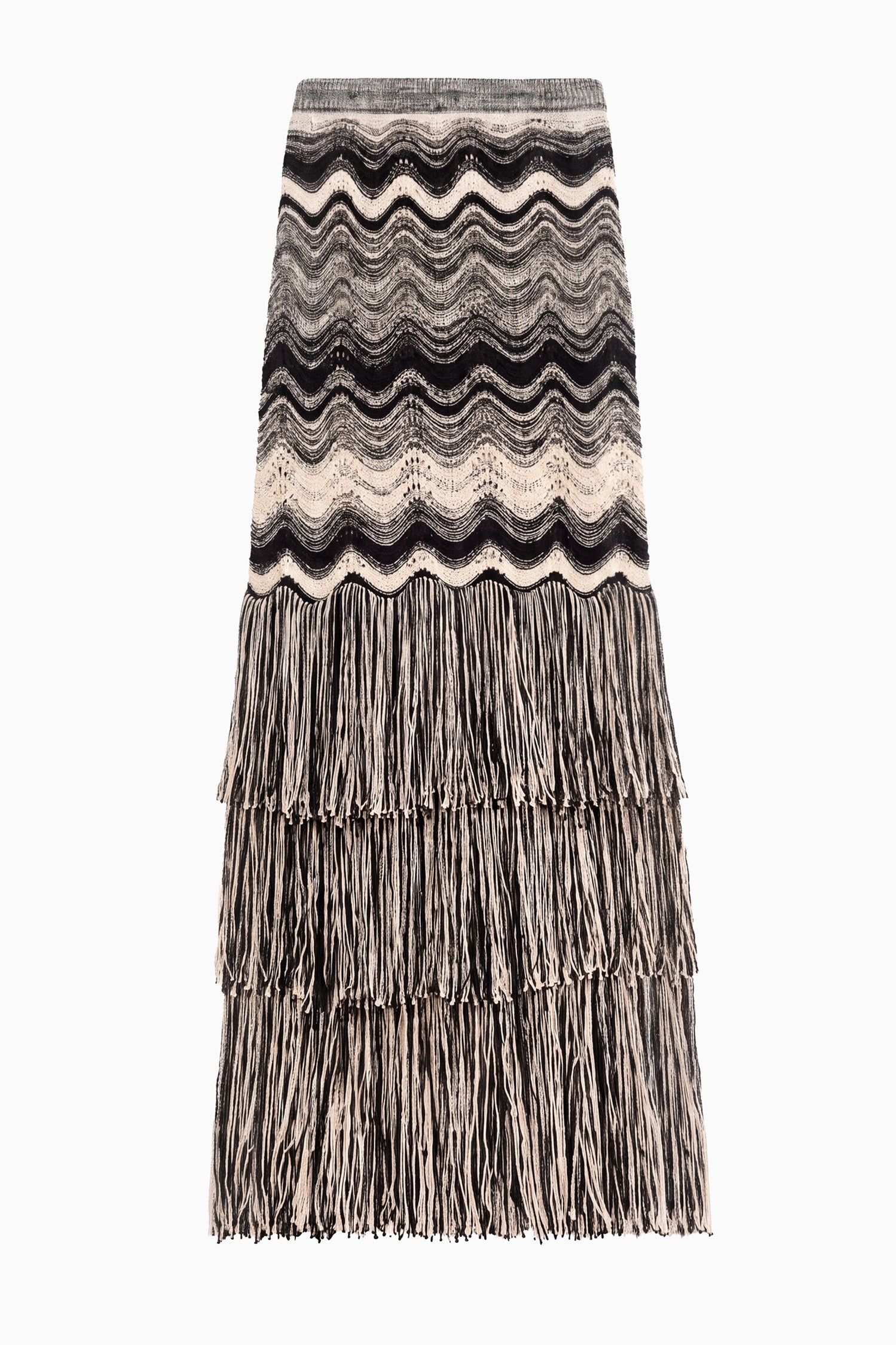 Ulla Johnson Noir/Gardenia Premium Jacquard Fringe Knit Skirt - Flat Lay | Ulla Johnson