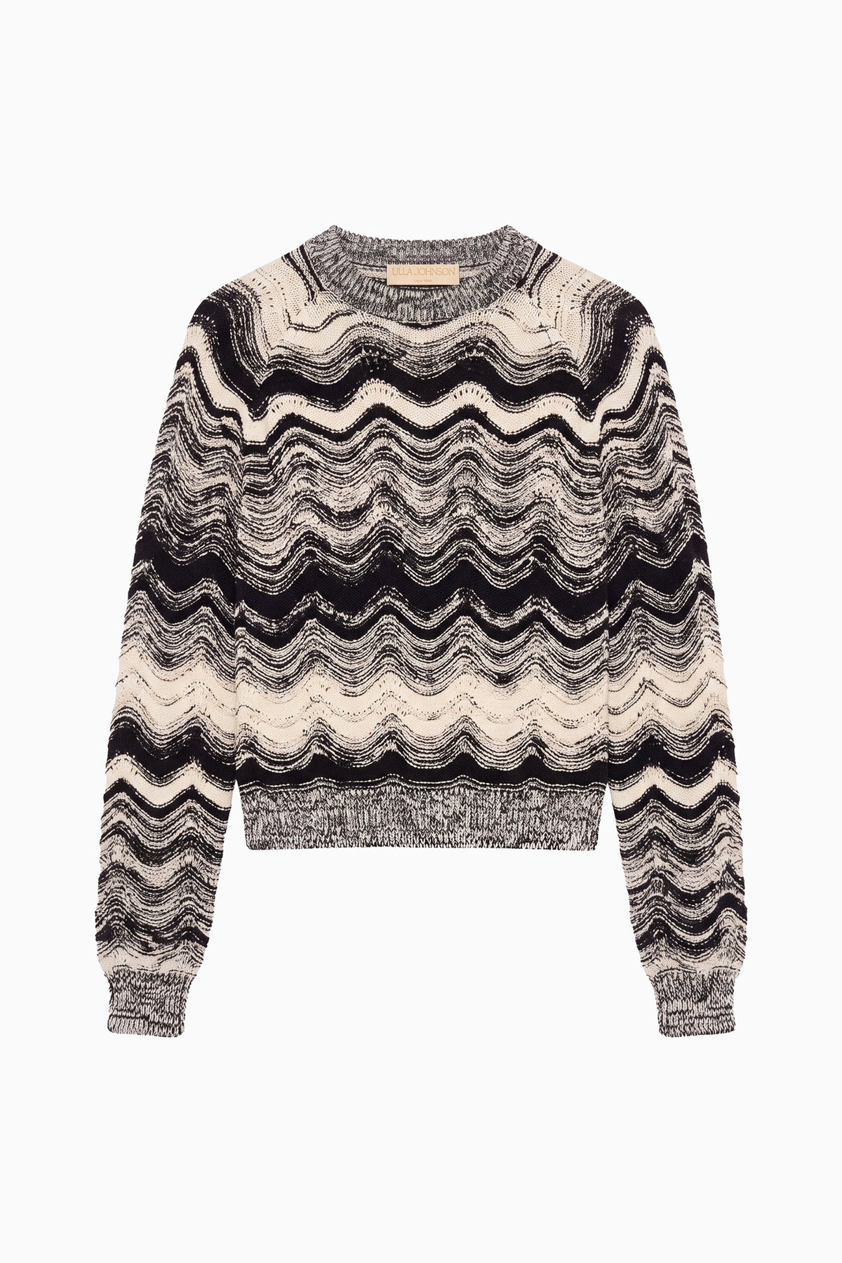 Noir/Gardenia Premium Wavy Jacquard Knit Pullover - Flat Lay | Ulla Johnson