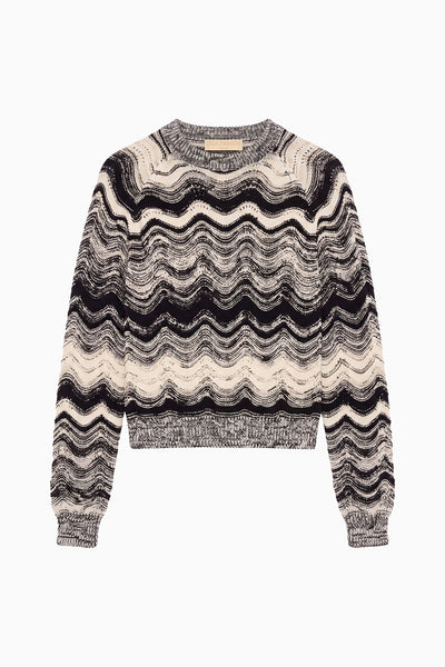 Noir/Gardenia Premium Wavy Jacquard Knit Pullover - Flat Lay | Ulla Johnson