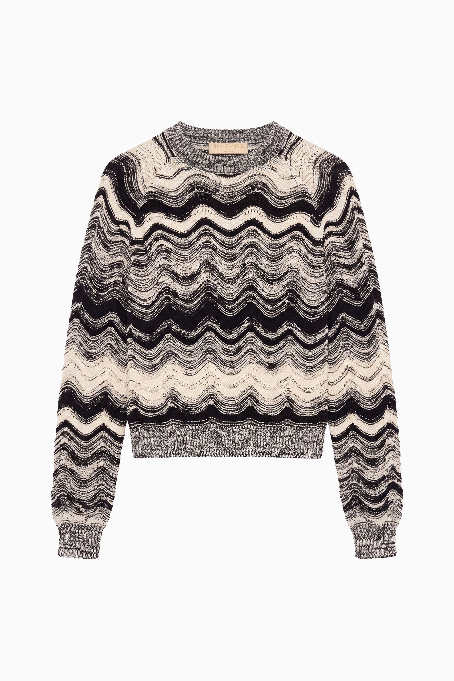 Ulla Johnson Noir/Gardenia Premium Wavy Jacquard Knit Pullover - Flat Lay | Ulla Johnson