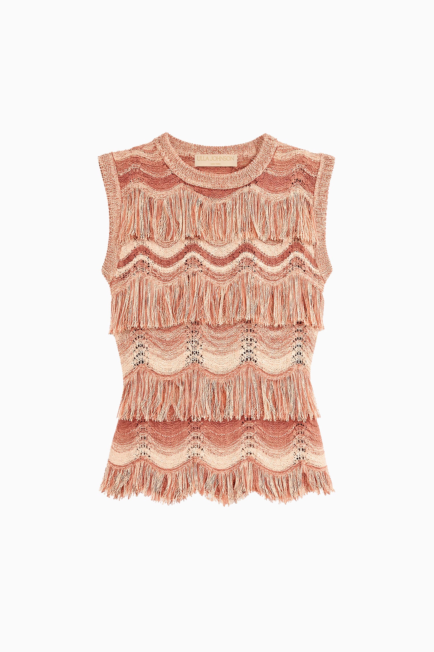 Ulla Johnson Terracotta Rose Designer Fringe Jacquard Knit Top - Flat Lay | Ulla Johnson