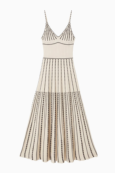 Champagne Eyelet Knit Dress - Flat Lay, Full Length Pleated Skirt | Ulla Johnson