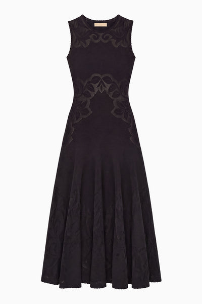 Noir Premium Floral Jacquard Knit Dress - Flat Lay, Full Length | Ulla Johnson