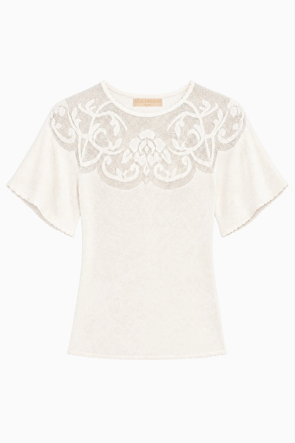Cowrie White Premium Jacquard Knit Top - Flat Lay, Flutter Sleeves | Ulla Johnson