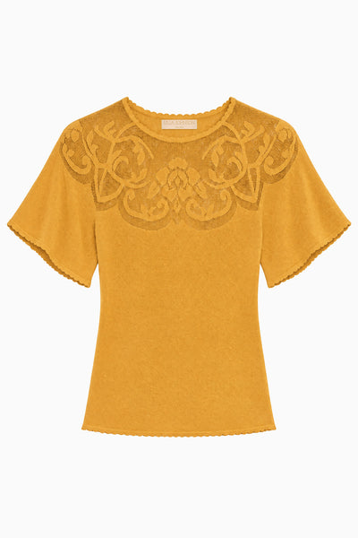 Topaz Knit Flutter Sleeve Top with Scalloped Edges - Flat Lay | Ulla Johnson