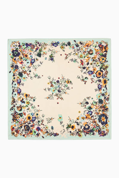 Jasmine Floral Silk Twill Square Scarf - Flat Lay | Ulla Johnson
