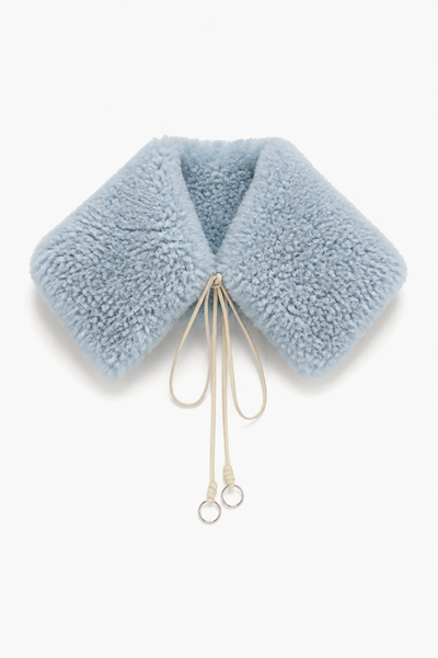 Turquoise Shearling Collar with Leather Tie Closure - Flat Lay | Ulla Johnson