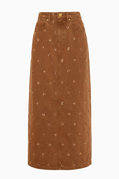 Umber Embellished Denim Midi Skirt - Front Flat View | Ulla Johnson
