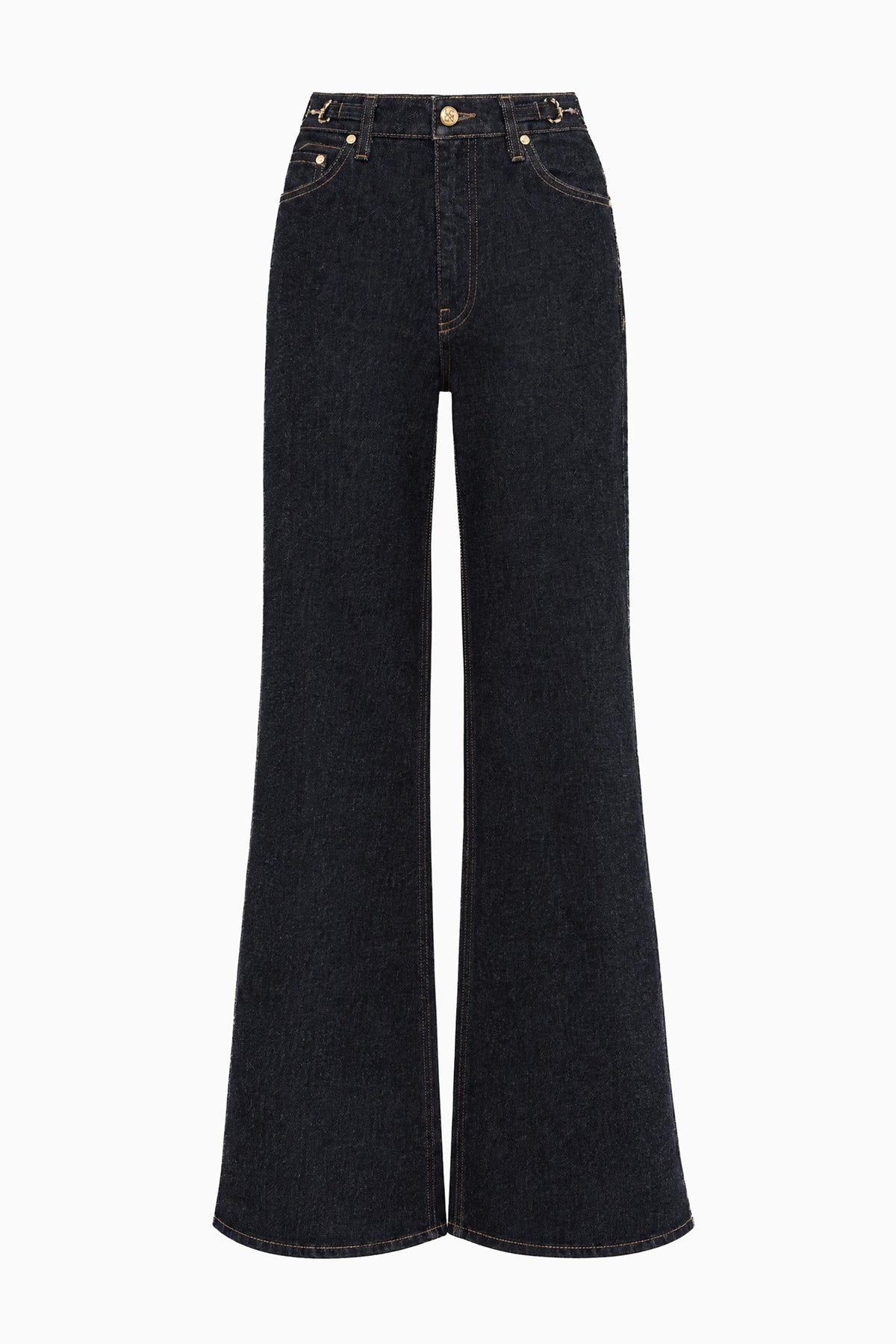 Tigris Dark Wash Denim High-Rise Flared Jean - Flat Lay | Ulla Johnson