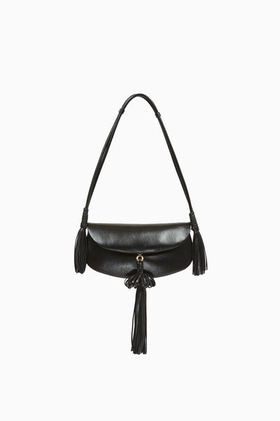 Black Leather Paloma Tassel Flap Bag - Front View | Ulla Johnson