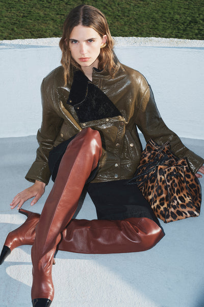 Leopard Calf Hair Adria Tote - AW26 Campaign Styled Look with Leather Jacket | Ulla Johnson