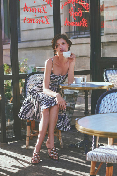Luxury Shibori Wave Cotton Top Styled at Parisian Café - Editorial Look | Ulla Johnson