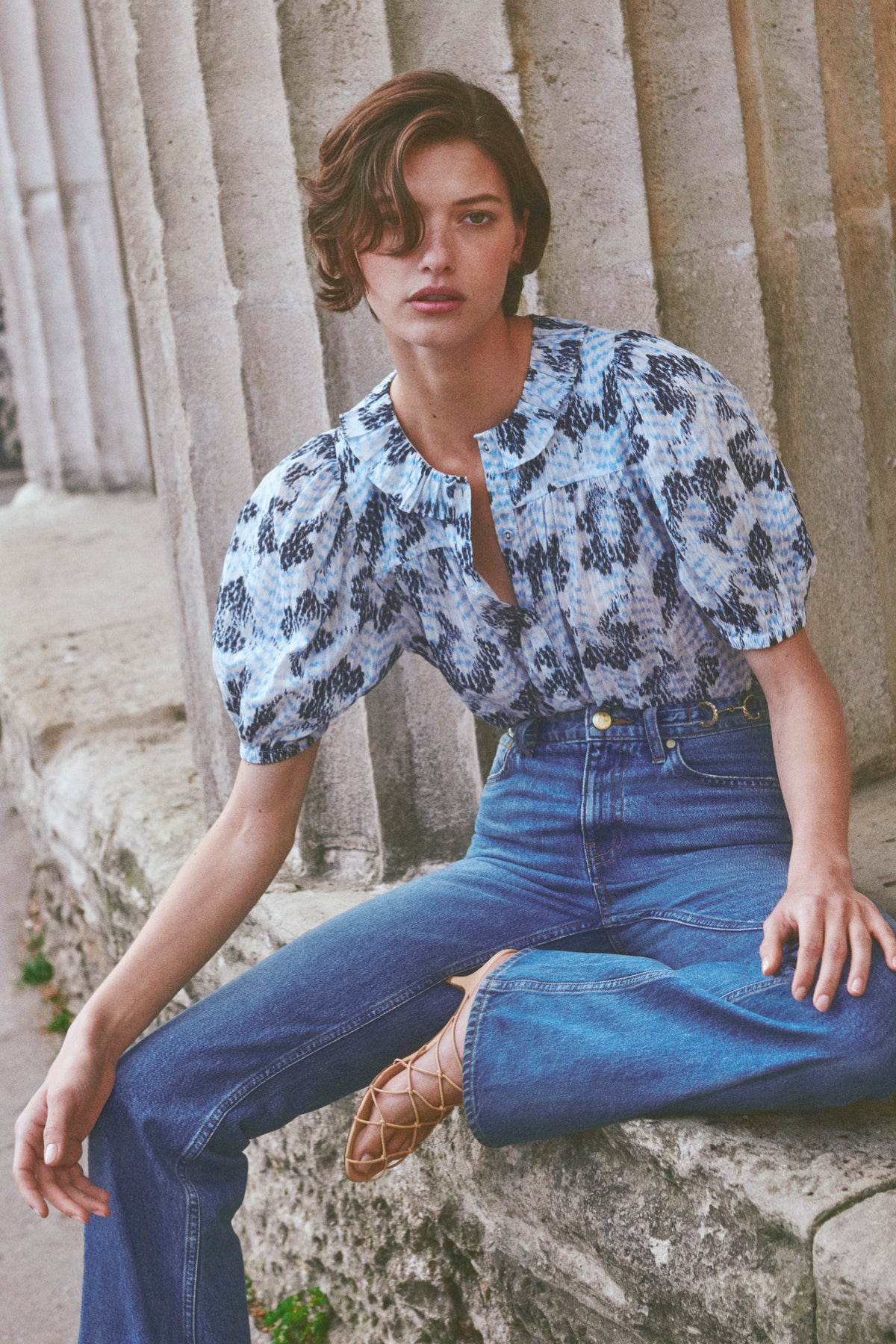 Ciel Geprinte Katoenen Top Gestyled met Denim - Designer Editorial Look | Ulla Johnson