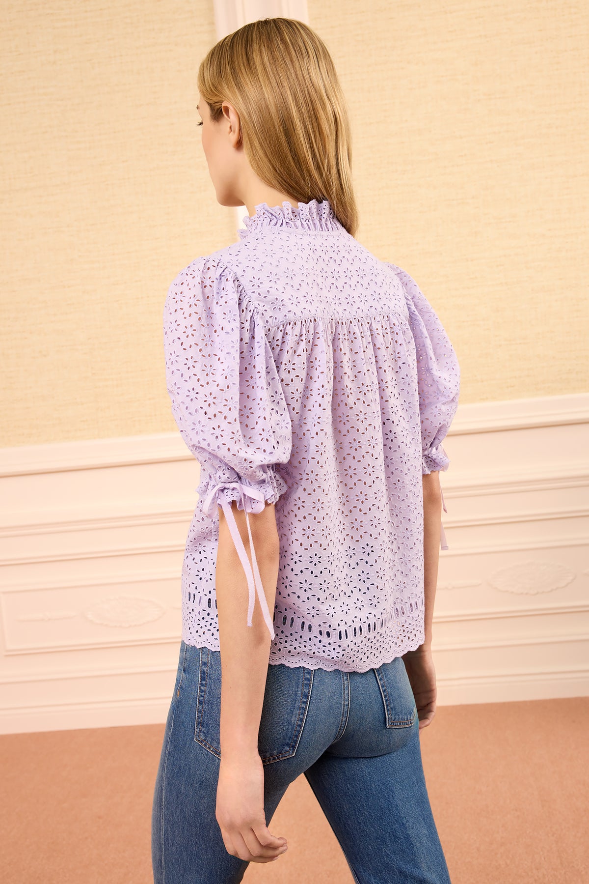 Wisteria Cotton Eyelet Top - Back View Scallop Hem Detail | Ulla Johnson