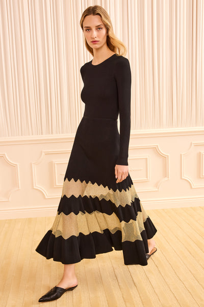Noir Gold Designer Knit Midi Dress - Three-Quarter View On Model | Ulla Johnson