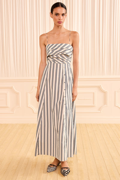 Ecru Stripe Cotton Poplin Maxi Dress - Full Length Front On Model | Ulla Johnson