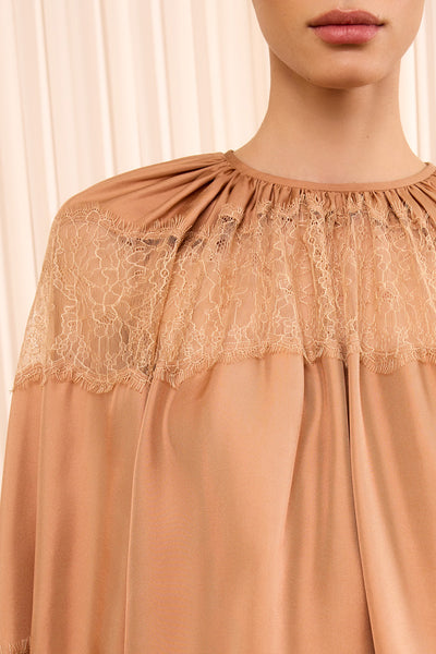 Macaroon Luxury Silk Blouse - Chantilly Lace Neckline Close-Up | Ulla Johnson