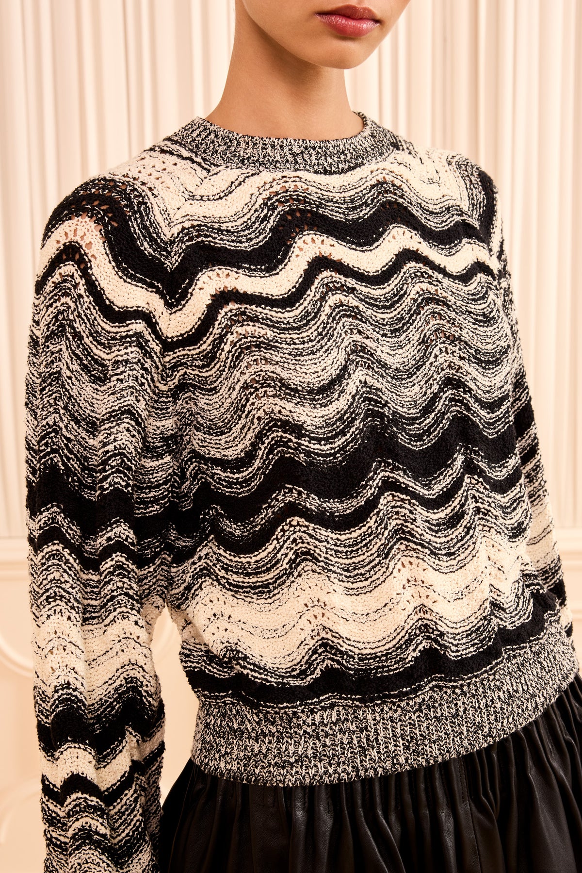 Pullover Carmen in maglia a maniche lunghe - Noir/Gardenia