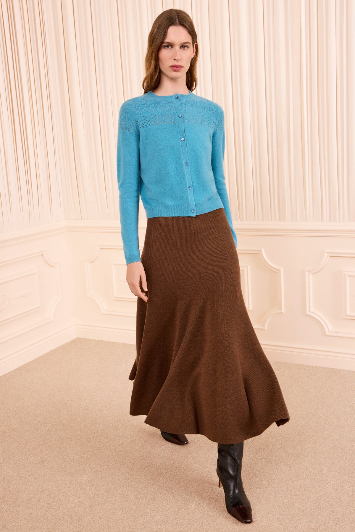 Cerulean Designer Cashmere Cardigan - Full-Length Styled Look On Model | Ulla Johnson