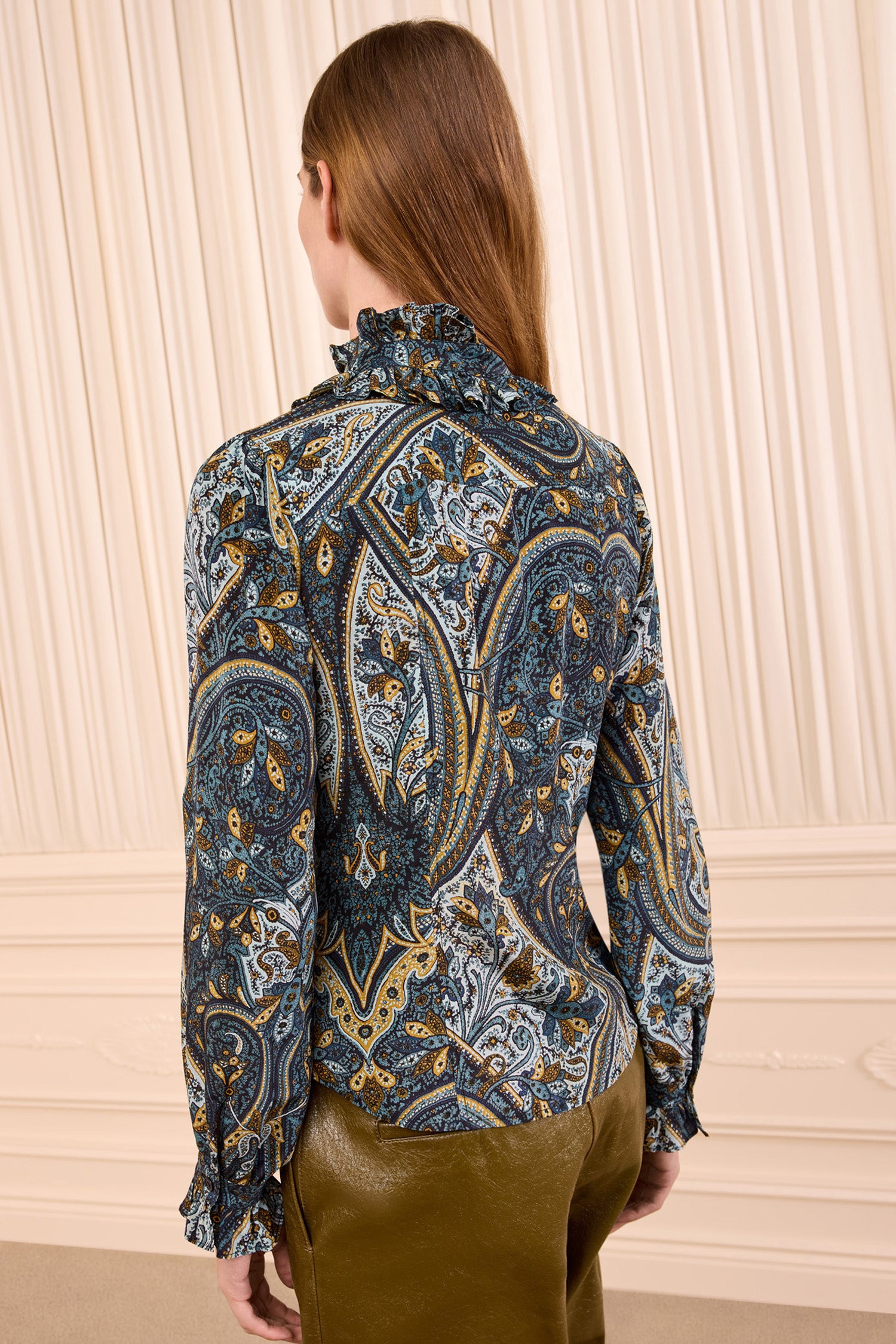 Ulla Johnson Prussian Paisley Luxury Silk Blouse - Back View, On Model | Ulla Johnson