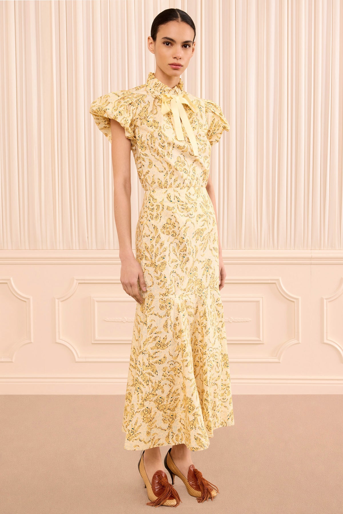 Chamomile Botanical Print Trumpet Midi Skirt - Front Three-Quarter View | Ulla Johnson
