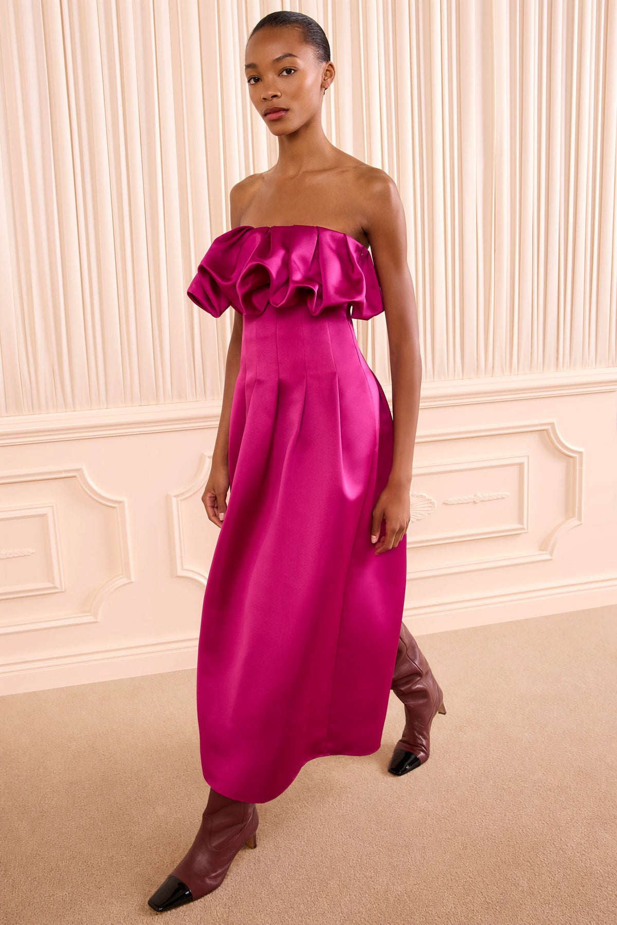 Orchid Duchesse Satin Strapless Maxi Dress - Front View on Model | Ulla Johnson