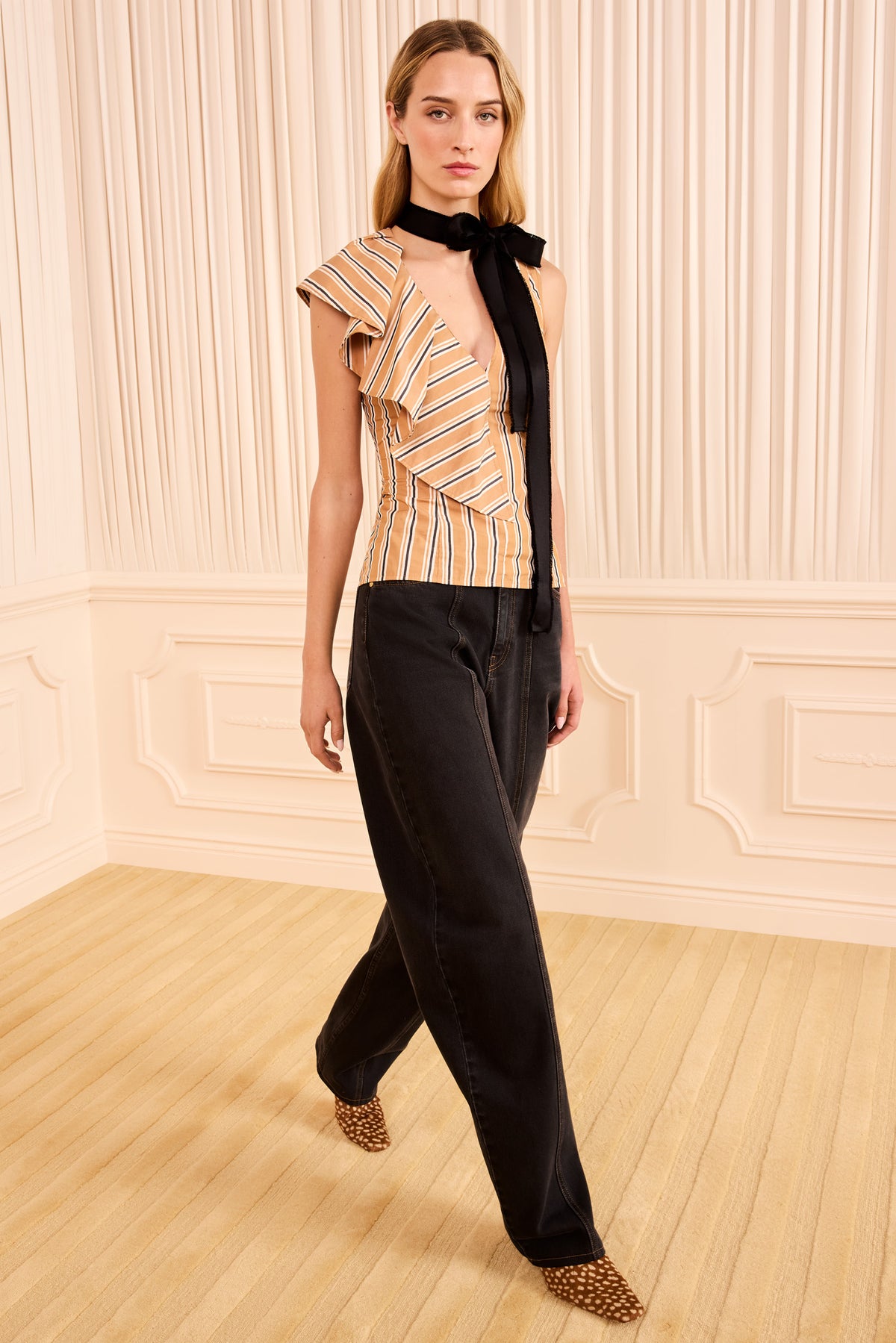 Fawn Stripe Designer Cotton Blouse - Full-Length Styled Look On Model | Ulla Johnson