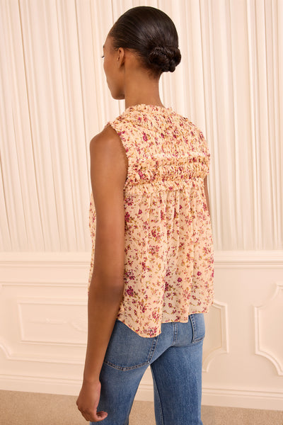 Blush Floral Silk Chiffon Sleeveless Top - Back View On Model | Ulla Johnson
