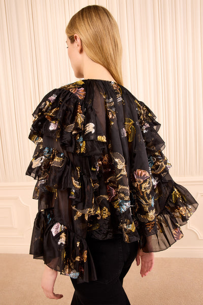 Raven Fil Coupé Silk Chiffon Ruffled Blouse - Back View | Ulla Johnson