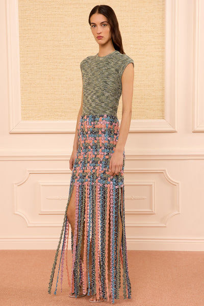 Sunweave Gais Knit Skirt with Cascading Fringe, Side View - Designer Knit Skirt | Ulla Johnson