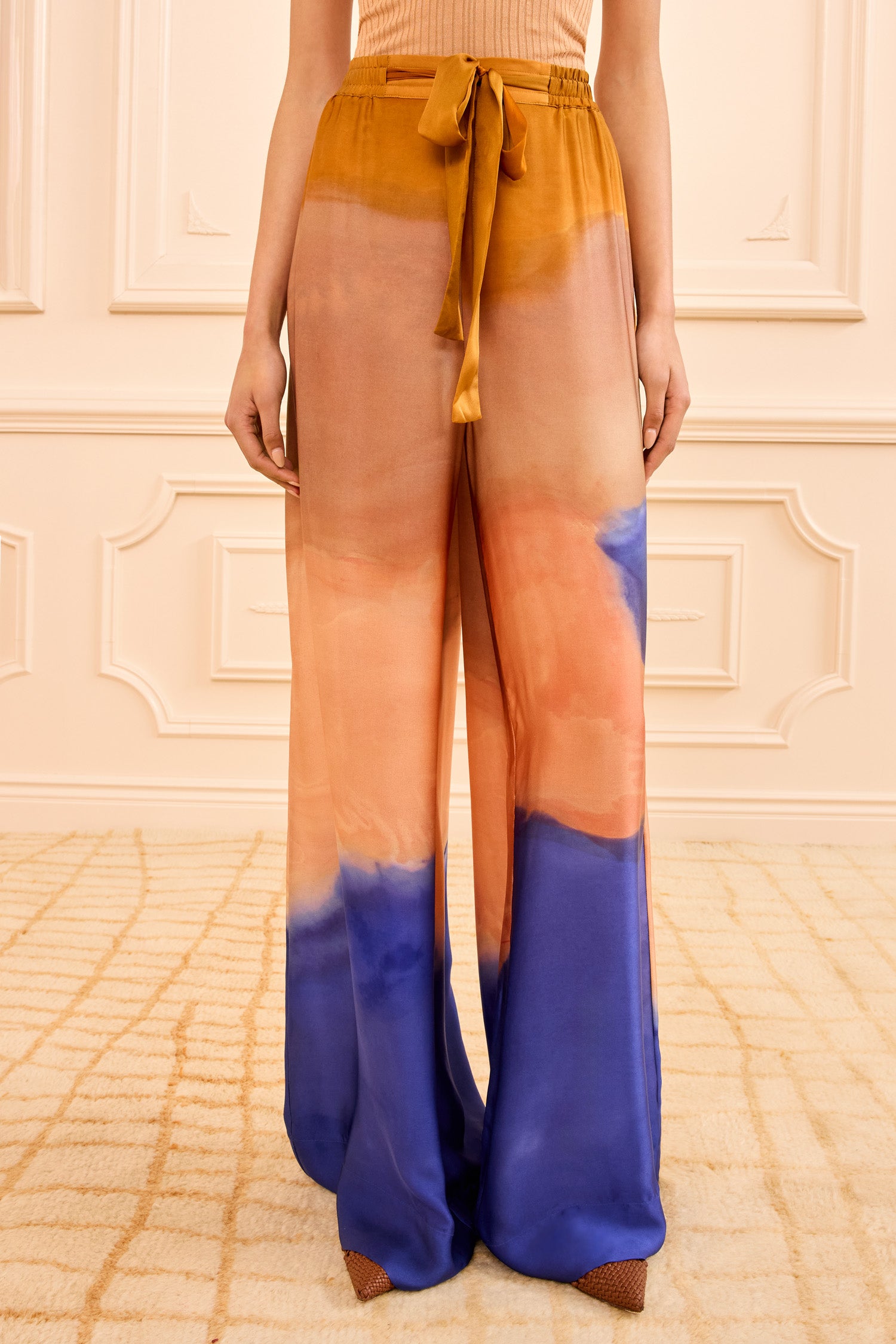 Ulla Johnson Moontide Silk Pant Waist & Satin Tie Detail - Front Close-Up | Ulla Johnson
