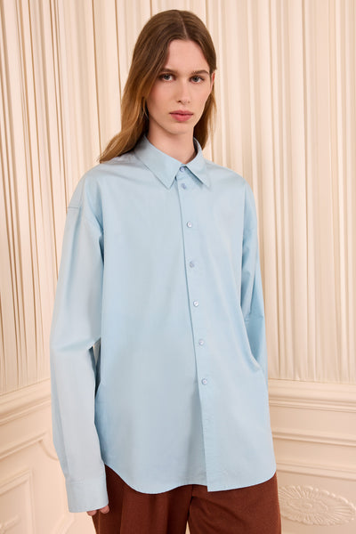 Heron Cotton Poplin Long Sleeve Blouse - Front View On Model | Ulla Johnson