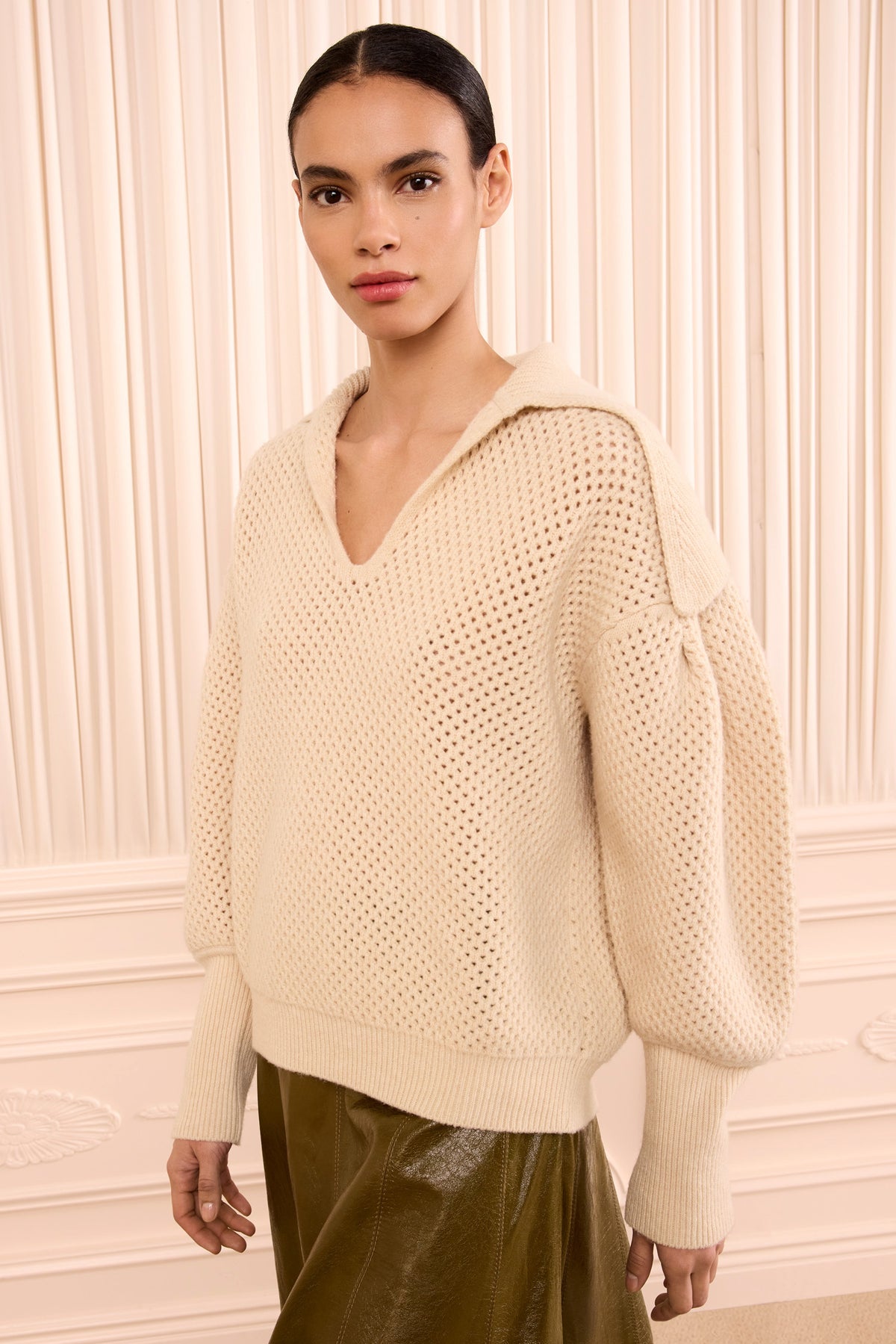 Cloud Mesh Wool Knit Pullover, Front View with Sculptural Sleeves | Ulla Johnson