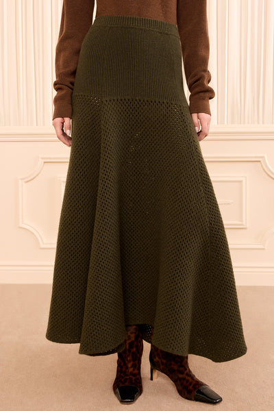 Militaire Wool Knit Flared Skirt - Ribbed Waist Detail On Model | Ulla Johnson