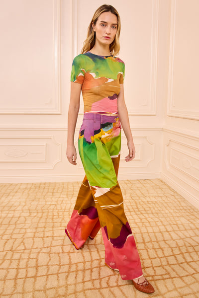 Pantalon large en coton à imprimé abstrait multicolore - Look stylisé longueur totale | Ulla Johnson