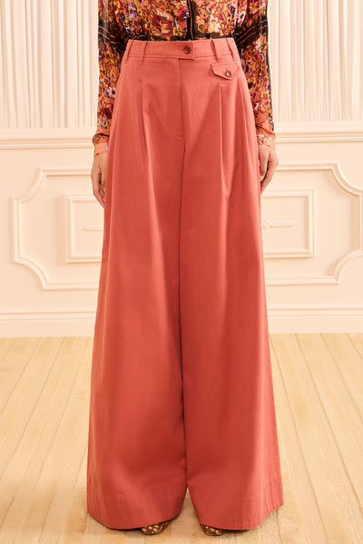 Bronze Cotton Wide Leg Trouser - Double Pleat and Pocket Flap Detail | Ulla Johnson