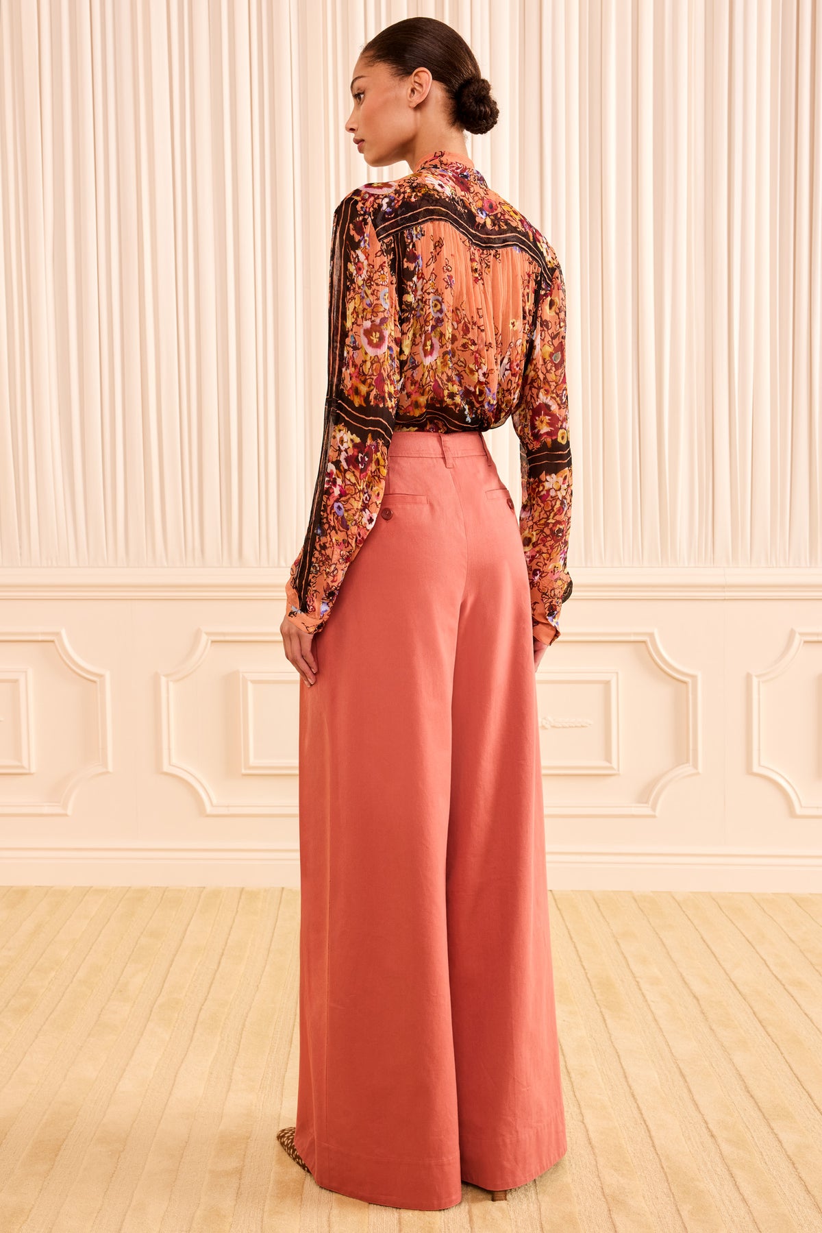 Bronze Cotton Twill Wide Leg Trouser - Back View On Model | Ulla Johnson