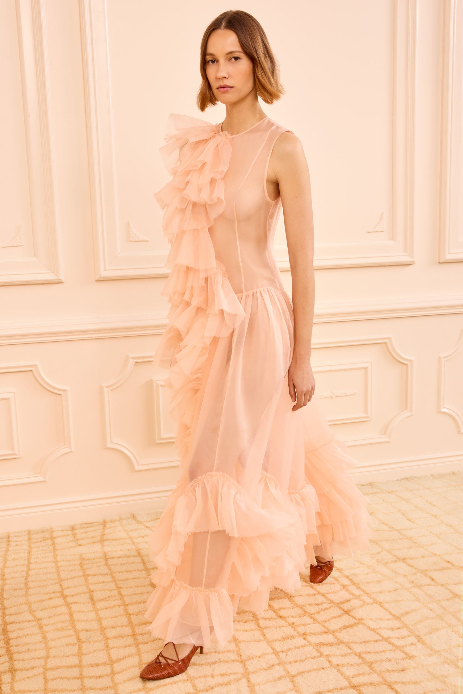 Ulla Johnson Petal Silk Organza Ruffle Gown - Side View, Asymmetric Cascade & Tiered Hem, Luxury Silk Dress | Ulla Johnson