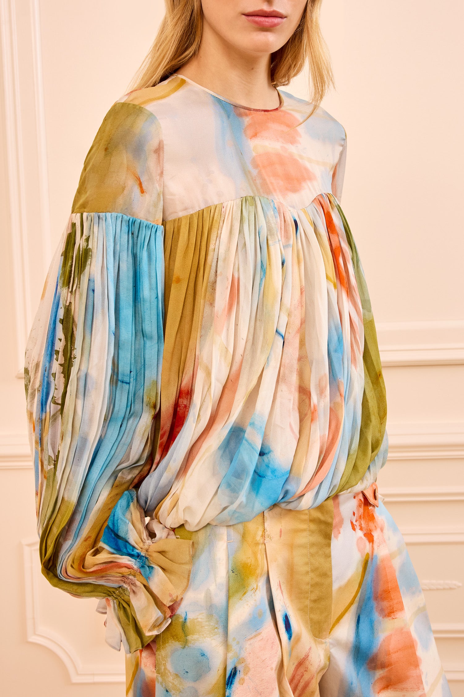 Ulla Johnson Multicolor Silk Chiffon Pearl Blouse Western Dream - Side Detail | Ulla Johnson
