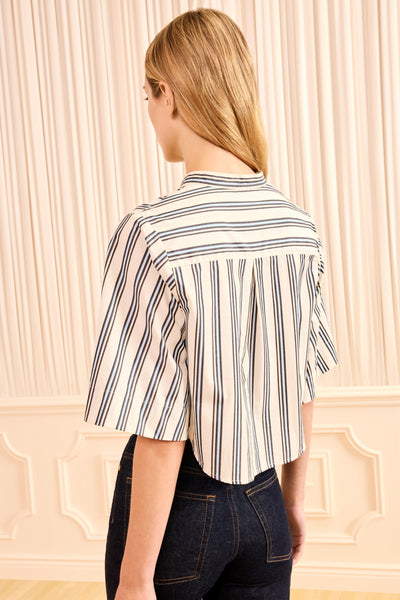 Ecru Stripe Cotton Poplin Blouse - Back View On Model | Ulla Johnson